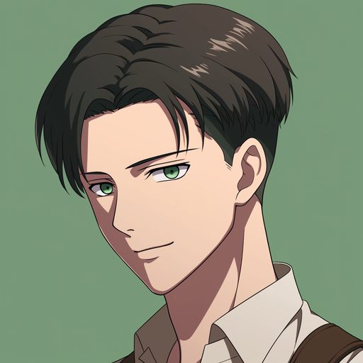 Levi Ackerman from Attack on Titan with a cute smile, a close-up portrait.