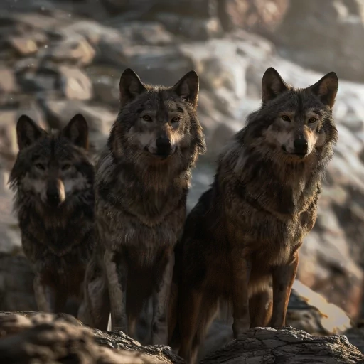 Three wolves standing on a rock for a majestic wolf-themed profile picture/avatar.