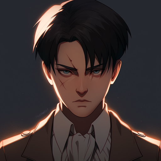 Levi Ackerman from Attack On Titan, smiling with a cute expression in a portrait.