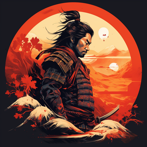 A stylized illustration representing a Japanese samurai warrior in vector art.