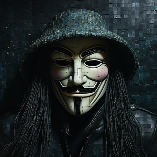 Guy Fawkes mask with binary and matrix styling