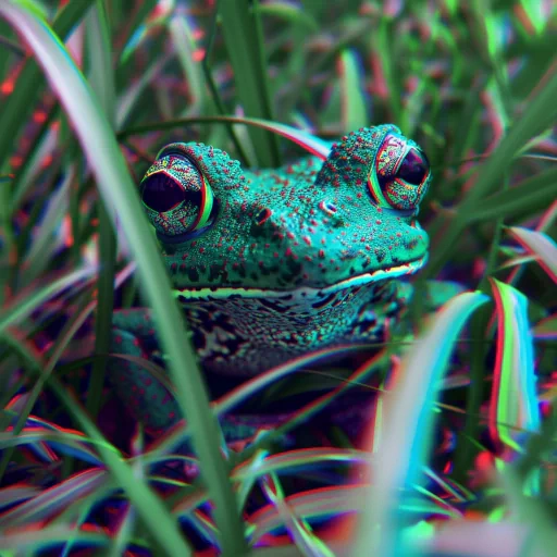 3D-style frog profile picture/avatar hiding in grass.