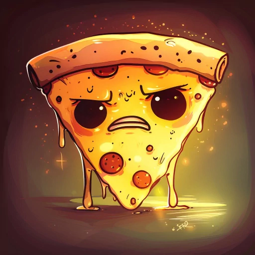 Cartoon pizza slice avatar with a cute face, featuring pepperoni and cheese, perfect for a profile photo or food-themed pfp.