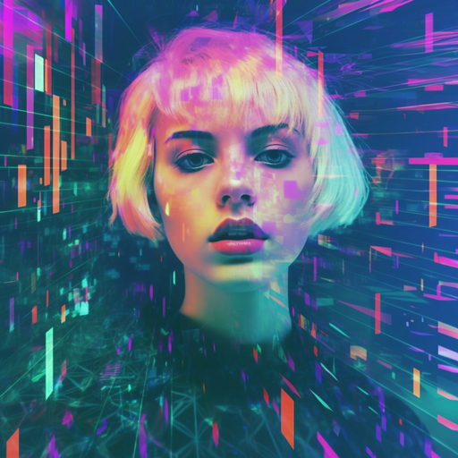 Colorful glitch art aesthetic profile picture.