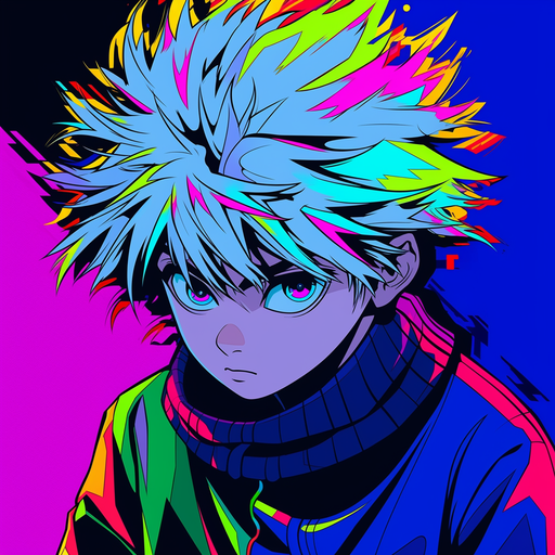 Colorful pop art of Killua with a dynamic expression.