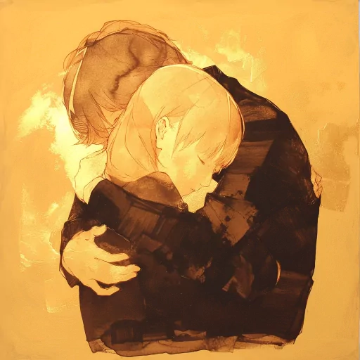 Illustration of two figures hugging for a warm, comforting profile picture/avatar.