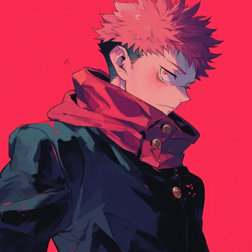 Stylized Jujutsu Kaisen character avatar with a dynamic red background, perfect for a profile picture or social media pfp.