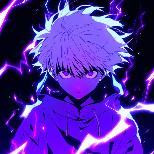 Killua Zoldyck, a character from Hunter x Hunter, with a blacklight effect.