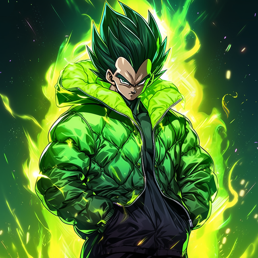 Acid green Vegeta profile picture showing intense expression and electrifying energy.