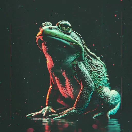 Stylized frog profile picture with a vibrant digital art aesthetic.