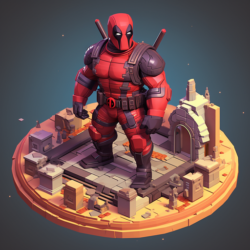 Colorful isometric design of Deadpool's profile picture.