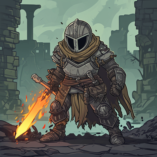 Cartoon-style Dark Souls character artwork.