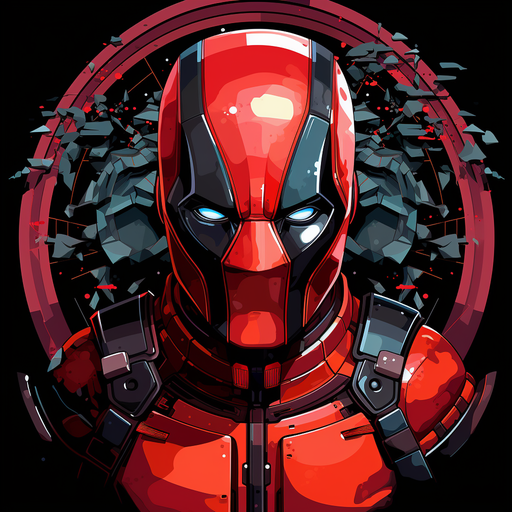 Colorful digital artwork of Deadpool with an isometric design.