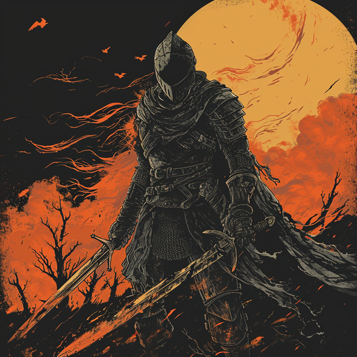 Artistic dark souls-inspired profile picture in litograph style.