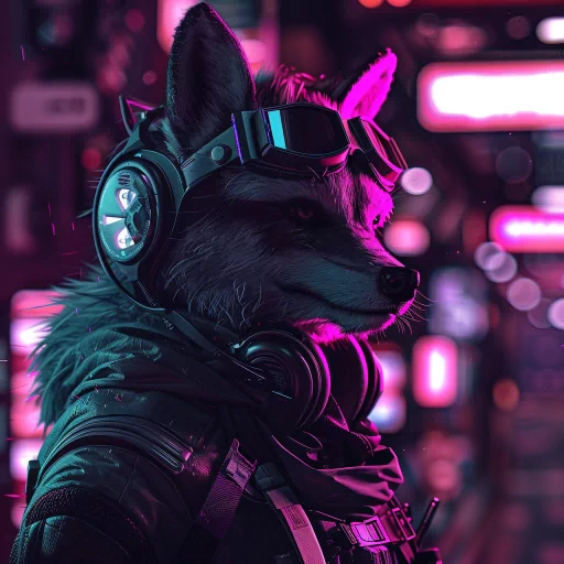 Cyberpunk-themed wolf avatar with neon lights, perfect for a stylish profile picture or PFP.