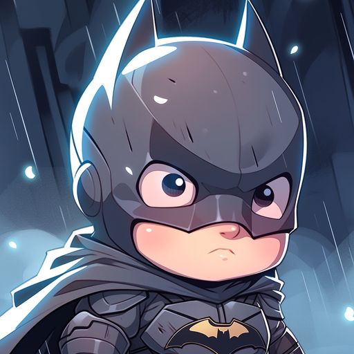 Chibi-style closeup of Batman in an anime-inspired profile picture. 