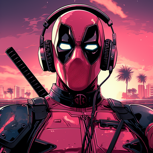 Deadpool in synthwave style.