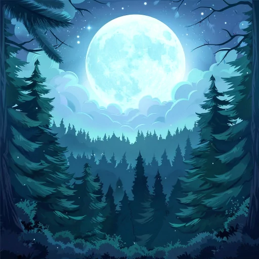 Stylized moonlit night landscape avatar with full moon over pine forest for profile picture.
