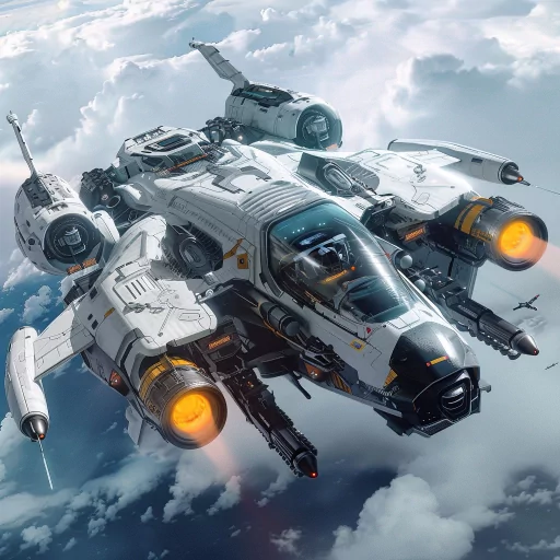 Sci-fi spaceship profile picture showing a detailed spacecraft soaring above clouds with engines glowing.
