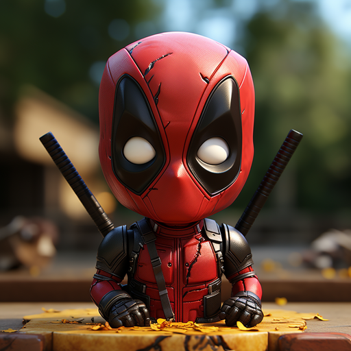 A humorous caricature of Deadpool, showing the character's iconic red mask and black costume.