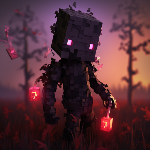 A menacing purple creature with three heads, a highly detailed illustration inspired by Minecraft.