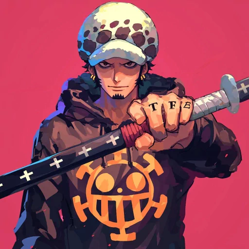 Illustration of a confident animated character with a sword, wearing a furry hat and a hoodie with a unique symbol, ideal for a law-themed avatar or profile picture.