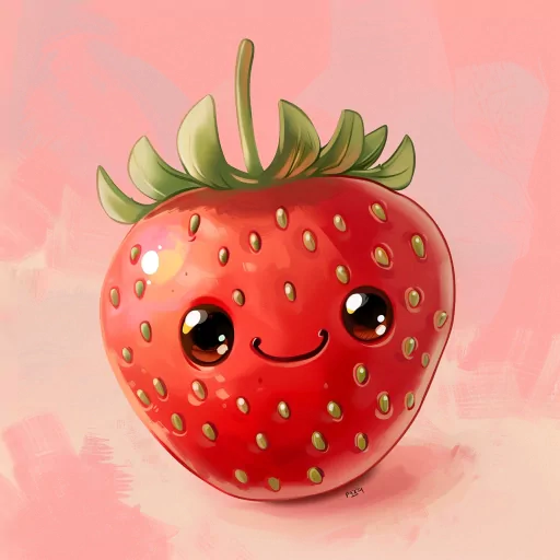Cheerful cartoon strawberry avatar with a cute smile and sparkling eyes, ideal for a happy profile picture.