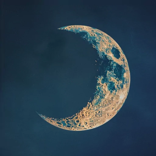 Crescent moon profile picture with detailed lunar surface against a dark blue background.