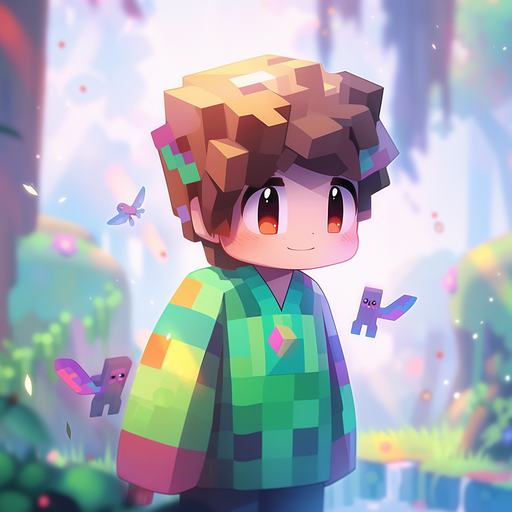Colorful and vibrant Minecraft character with a playful, pixelated design.