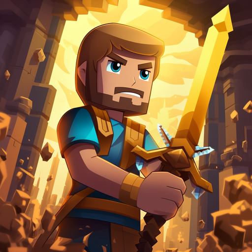 Steve wielding a gold sword in the game Minecraft.