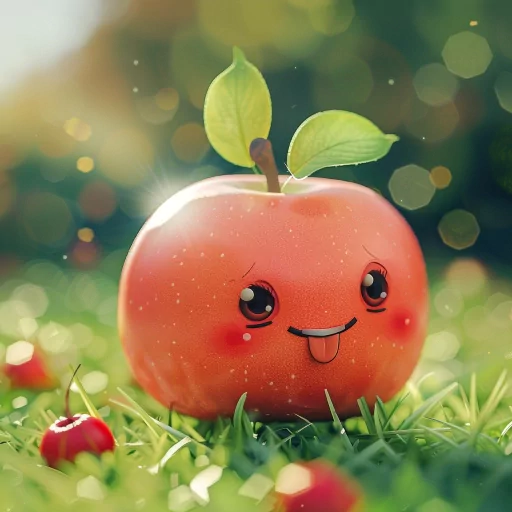 Cute animated apple character profile picture with a friendly smile, sitting on grass with a sparkling background.