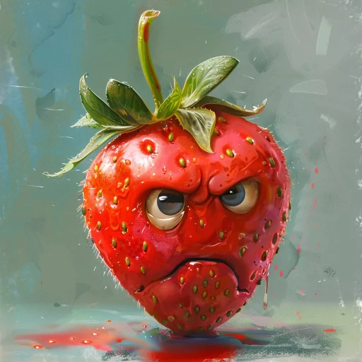 Angry strawberry character with furrowed brows and a frown, used as a creative and expressive profile picture/avatar.
