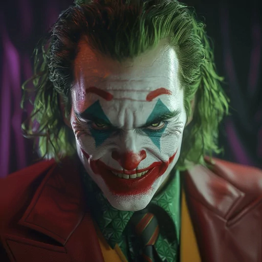 Close-up of a Joker avatar with a vivid green hair and iconic white face paint, featuring an enigmatic grin for a profile photo.