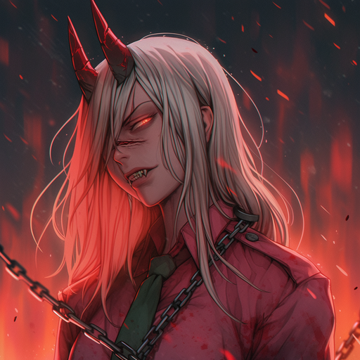 War devil pfp with a fierce expression in Chainsaw Man style.