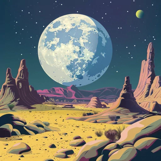 Illustrated moon avatar with desert landscape under a starry sky for profile picture.
