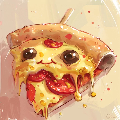 Illustration of a cute pizza slice character with eyes and a mouth for a creative and fun avatar.