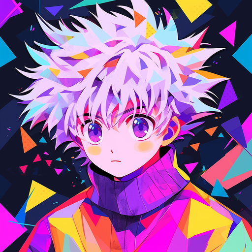 Colorful pop art depiction of Killua, a character from a popular anime series.