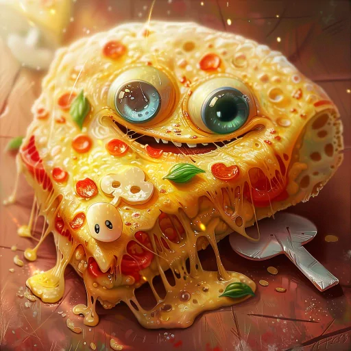 Cartoon pizza slice character with big, cute eyes and a cheerful face for a fun profile picture.