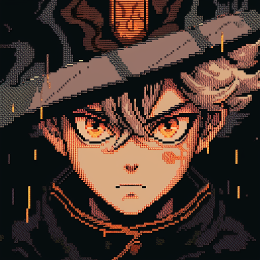 8-bit depiction of Asta from the Black Clover anime, with vibrant colors and unique art style.