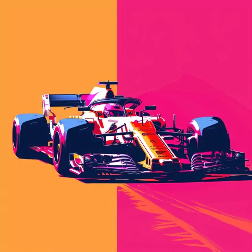 Stylized Formula 1 race car avatar with vibrant pink and orange background for a dynamic profile photo.