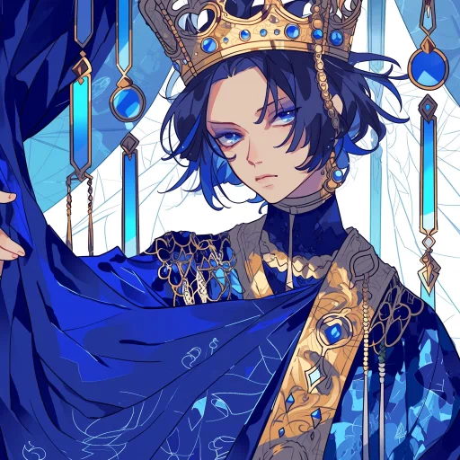 Illustration of a regal king avatar with a majestic crown and royal blue cloak for a profile picture.