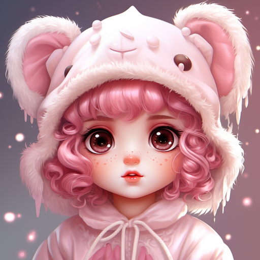 Colorful and adorable illustration of My Melody, a cute character with pink fur, a white bunny-like features, and a blue bow on her ear.