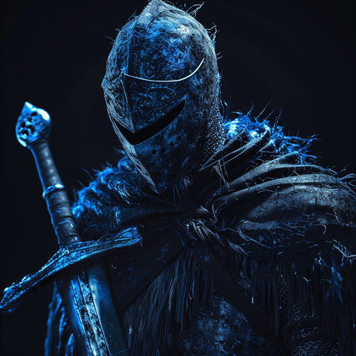 Character with blue filter inspired by Dark Souls game.