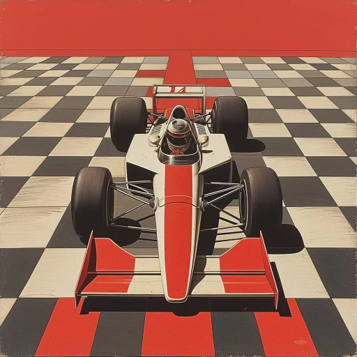 Formula 1 racing car avatar on a checkered flag background, perfect for a profile photo or pfp.