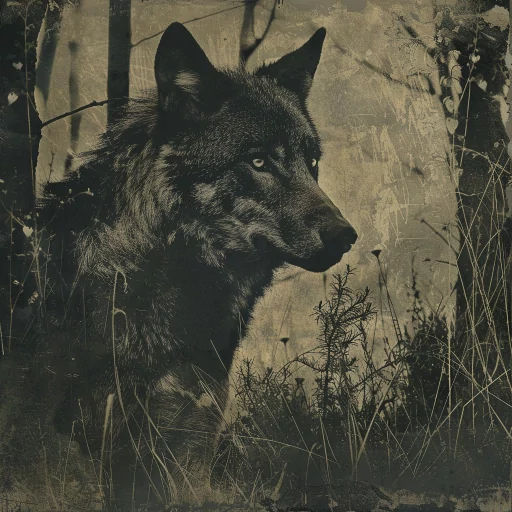 Vintage-style wolf profile picture with a textured, antique finish, ideal for an avatar or social media display.
