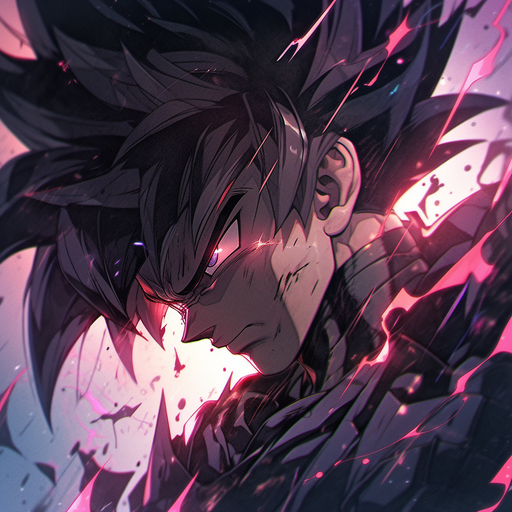 Closeup of Goku Black, showcasing his powerful evolution with a vibrant background.