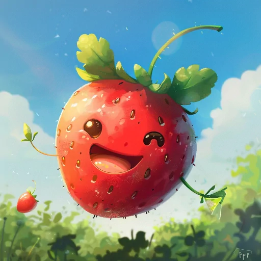 Cheerful animated strawberry character with a happy face for a playful avatar illustration.