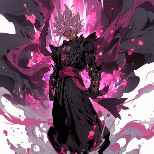 Goku Black, a villain from Dragon Ball, stands tall with an ominous aura.