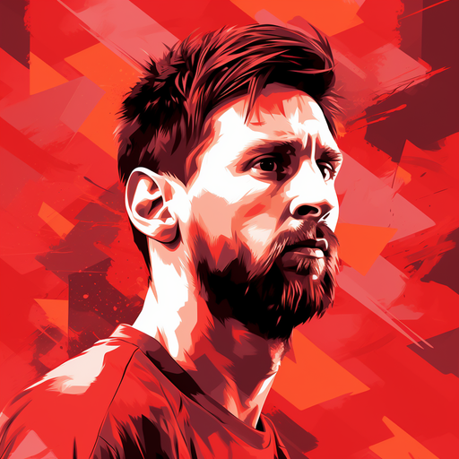 Lionel Messi in red monochrome attire.