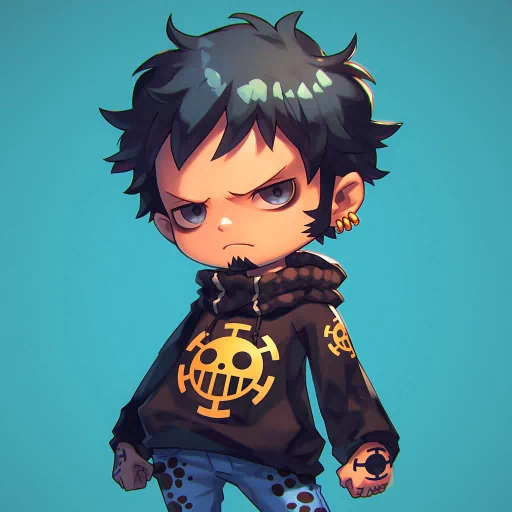 Cartoon avatar of a character with spiky black hair and stern expression, wearing a hoodie with a skull symbol, commonly used as a profile picture for legal-themed accounts.